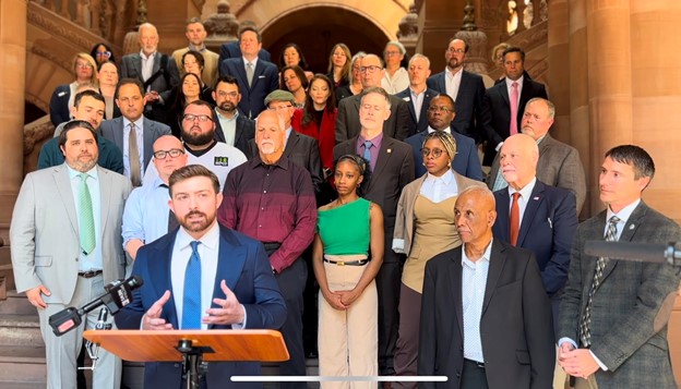 Orange County Partnership President & CEO, Conor Eckert delivering an address at the New York State Capitol Building in Albany.